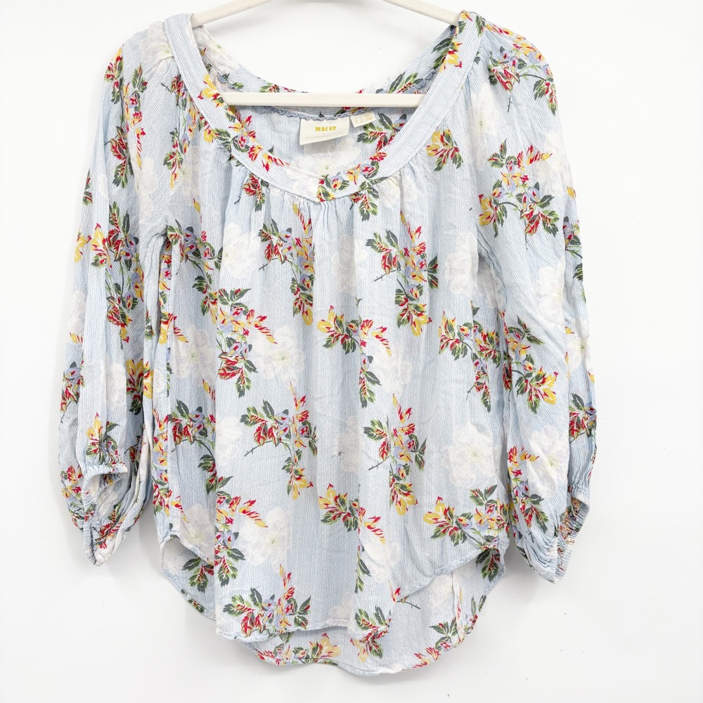 Maeve by Anthropolgie Womens Floral Elinor Stripe Boho Cottagecore Blouse Size 4